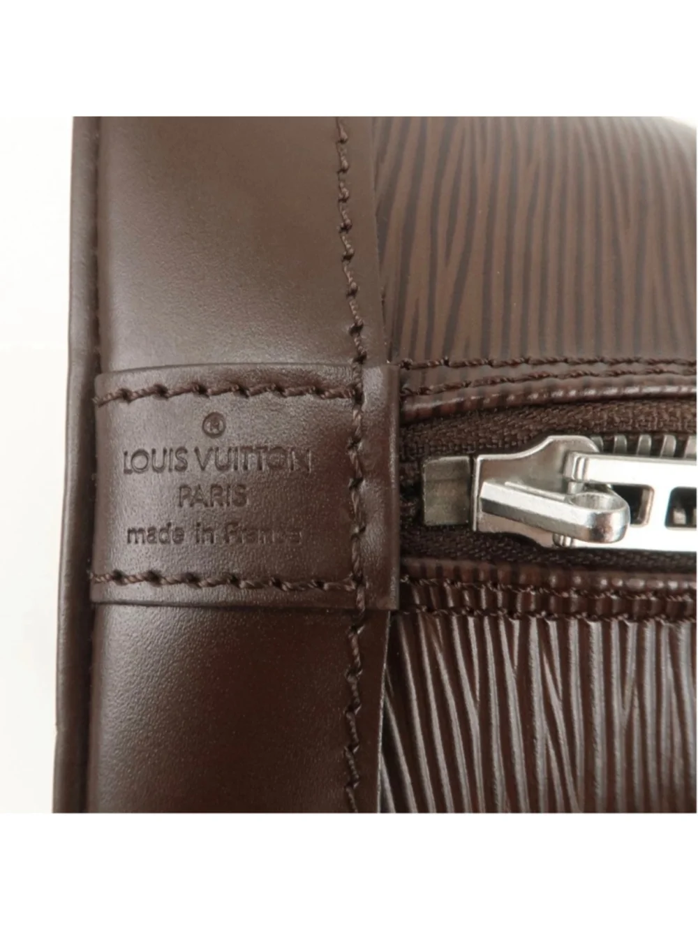 LOUIS VUITTON Moka Brown Epi Alma Hand Bag LV Leather Strap with Silver Hardware